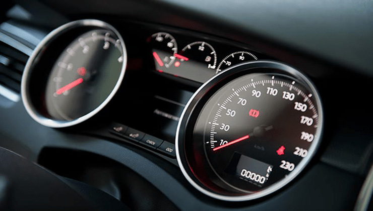 Close up of odometer from car