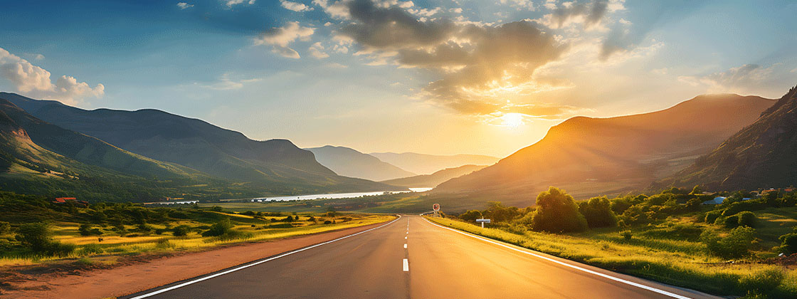 empty road with yellow sunset